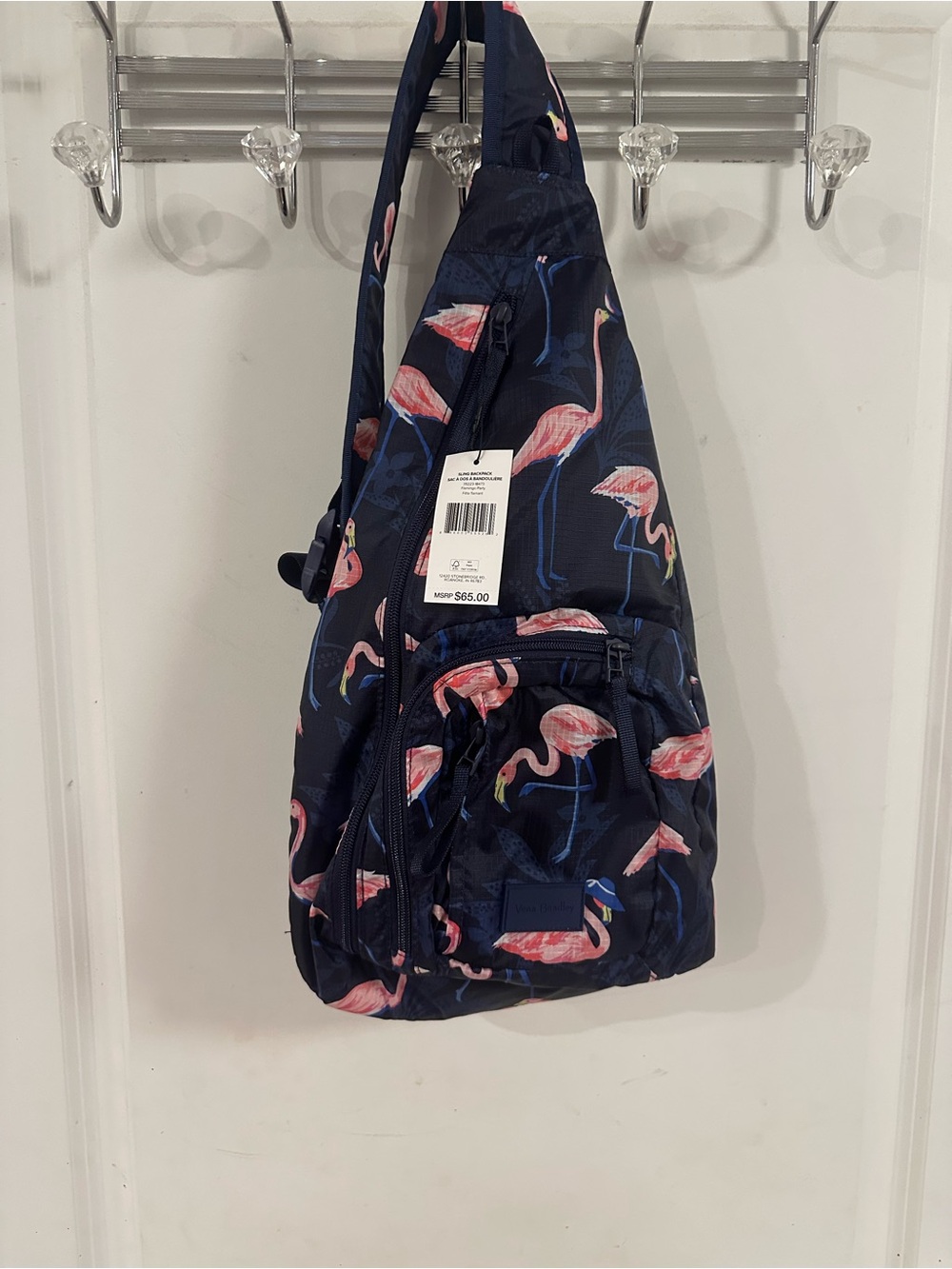 Vera Bradley Navy Crossbody Sling Bag with Pink Flamingo Print